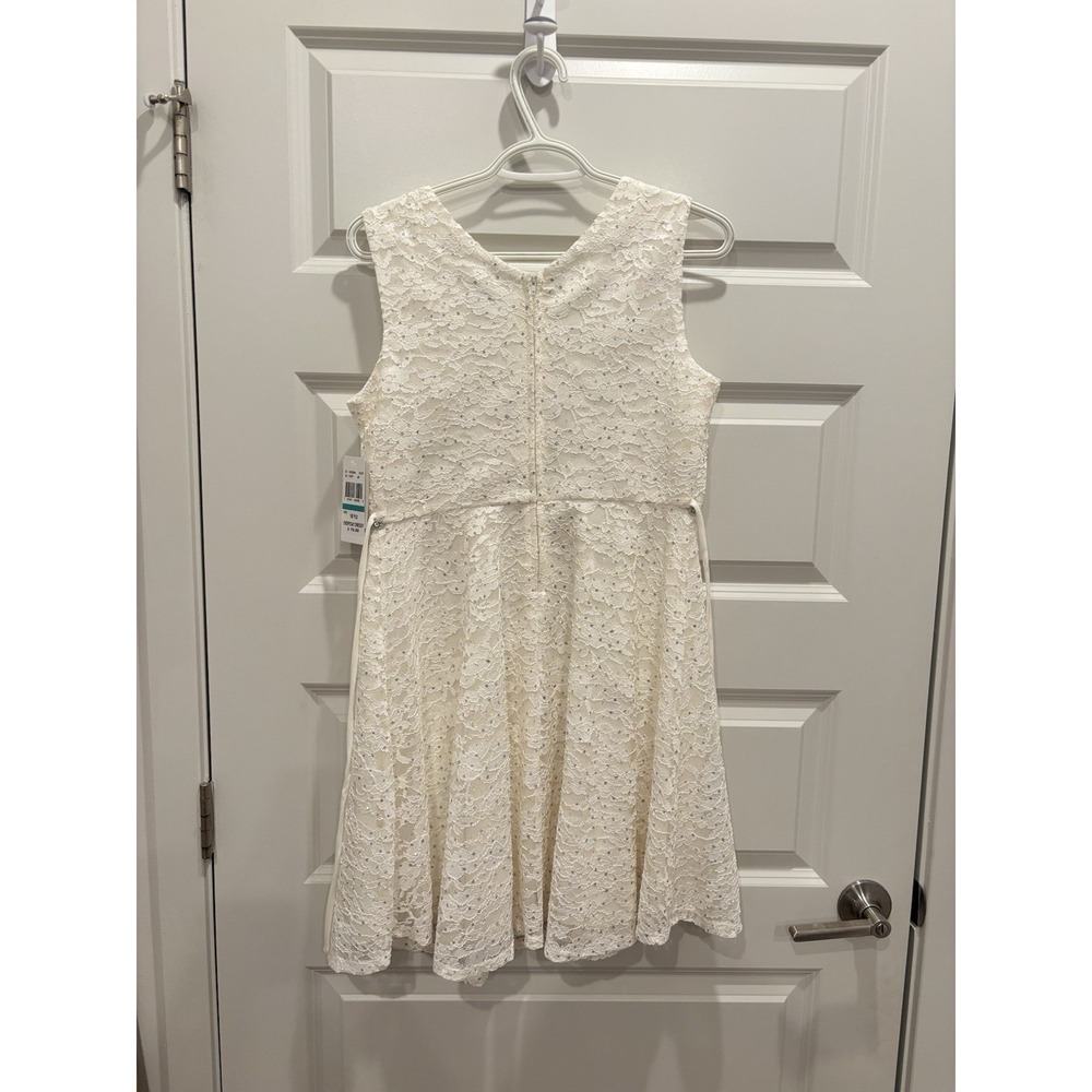 Speechless Girls Sleeveless White Glitter Dot Dress, Size 16.5 - Picture 2 of 5